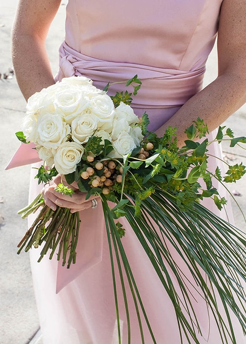 white waterfall bridal bouquet by Leaf & Blossom Co.