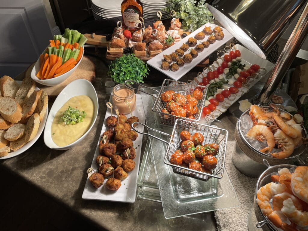 display of multiple appetizer options from Corwin's Personal Chef and Catering Services