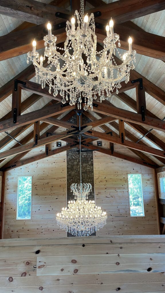 Chandeliers at the Sugar Barn