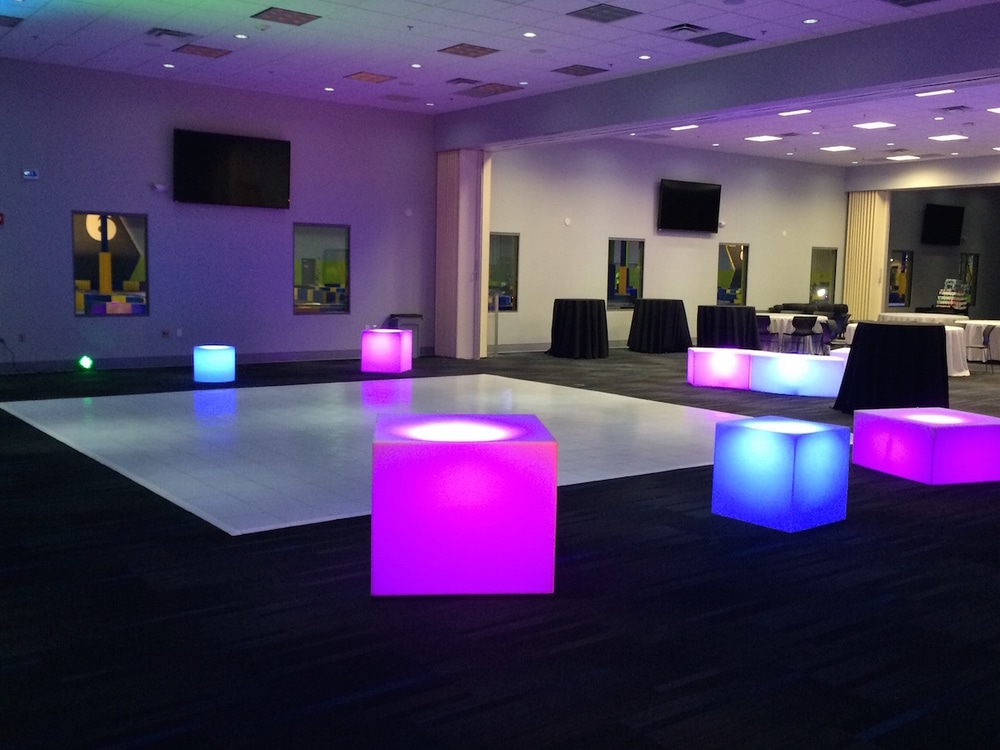blocks of pink and blue on the dance floor by Meisner Productions