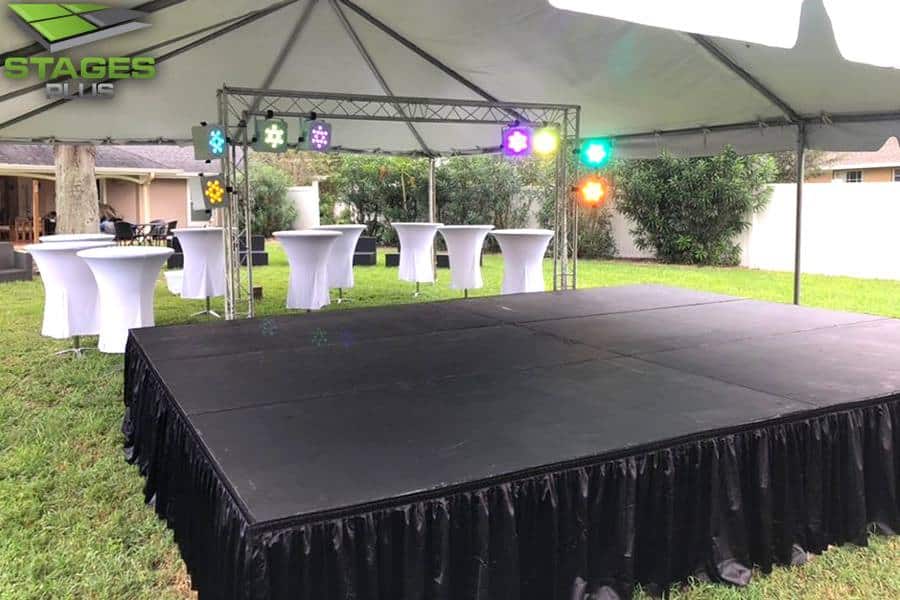 stage set up under tent outdoor from Stages Plus in Central Florida