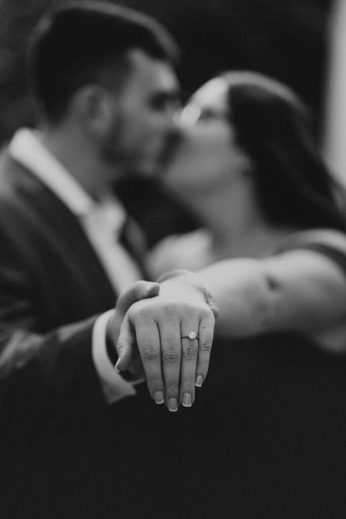 black and white photo of couple after engagement