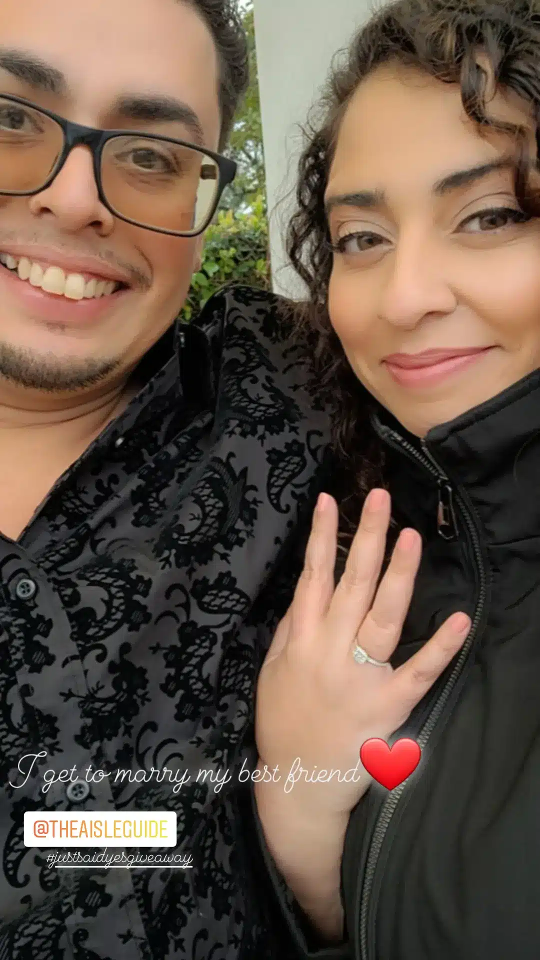 couple shows off engagement ring on social media from their Sunrail Marriage Proposal