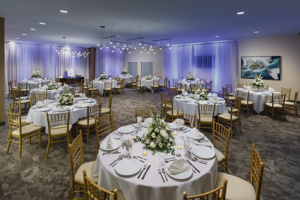 wedding reception room set-up at the Hilton Garden Inn Apopka City Center