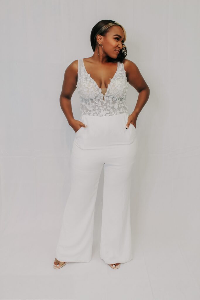 bridal pantsuit from the Ivy Bridal Shop
