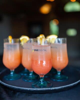 signature drinks on a tray poured by My Bar Service