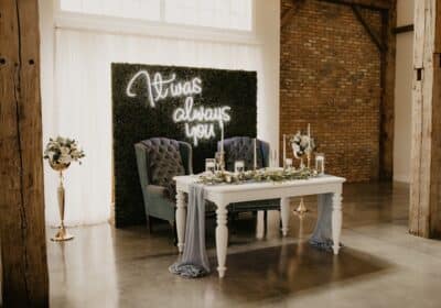 sweetheart table, chairs and setting by Making It Matthews