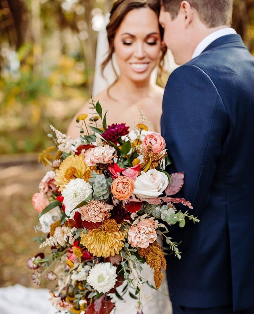 beautiful autumnal flower bouquet from In Bloom Florist
