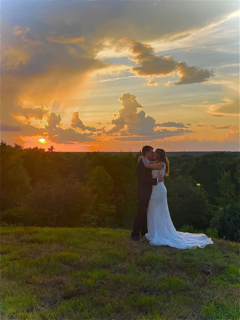 bride and groom at sunset at The Carriage House at Vedder Farms