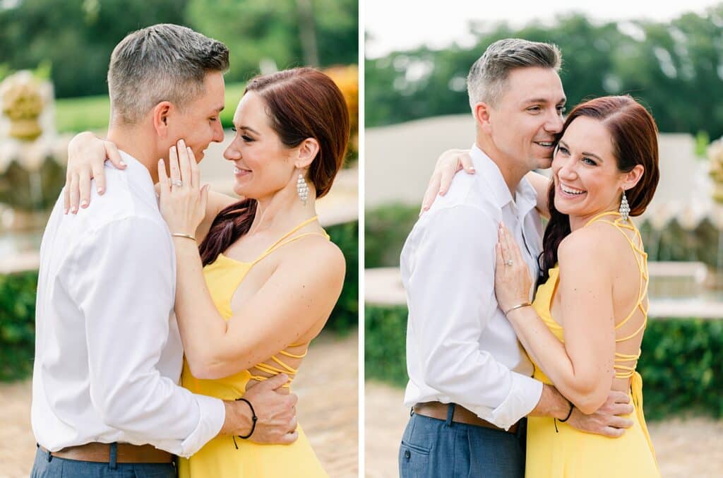 man and woman dressed in yellow dress posing and having a quiet moment