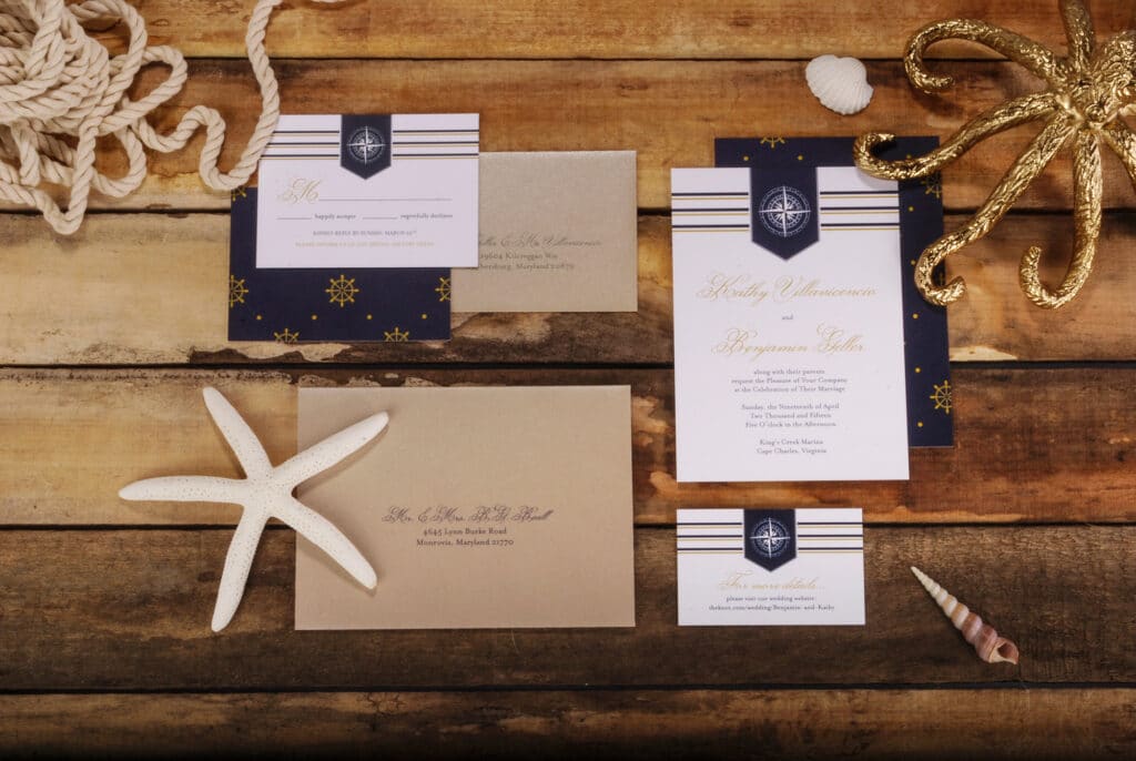 sand and sea inspired black and tan wedding invitation suite by Ever Ella