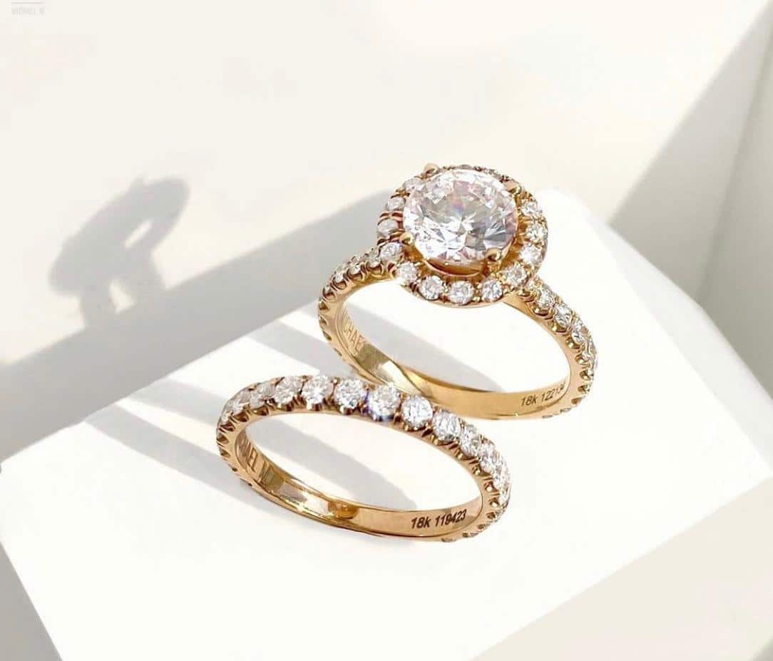 How to Shop for Your Wedding Bands - gold diamond engagement ring and band