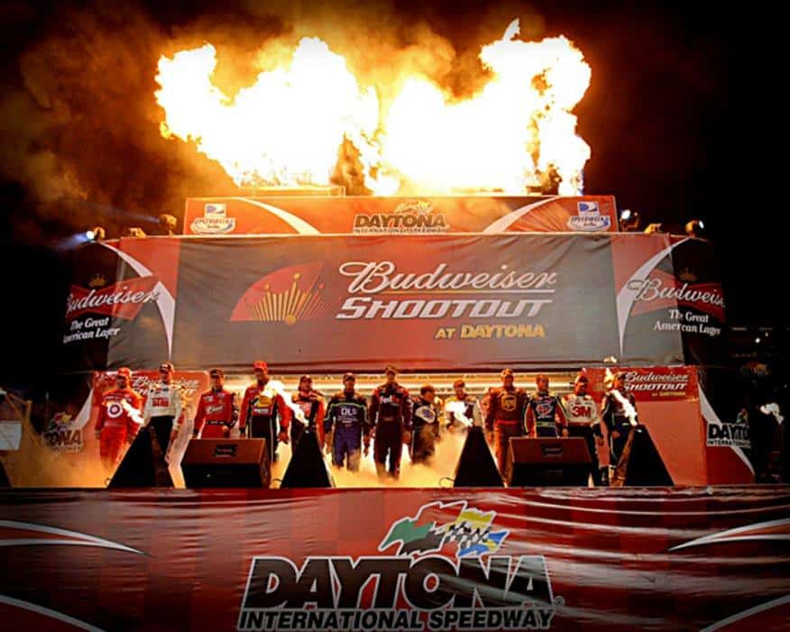 fireworks from Orlando Special Effects for a night time race at the Budweiser Shootout in Daytona Beach, FL