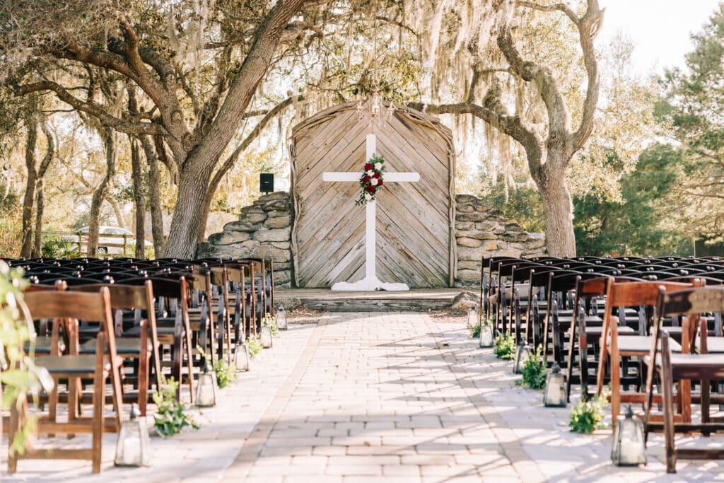outdoor ceremony site with canopy of trees at Bending Branch Ranch in New Smyrna Beach, FL