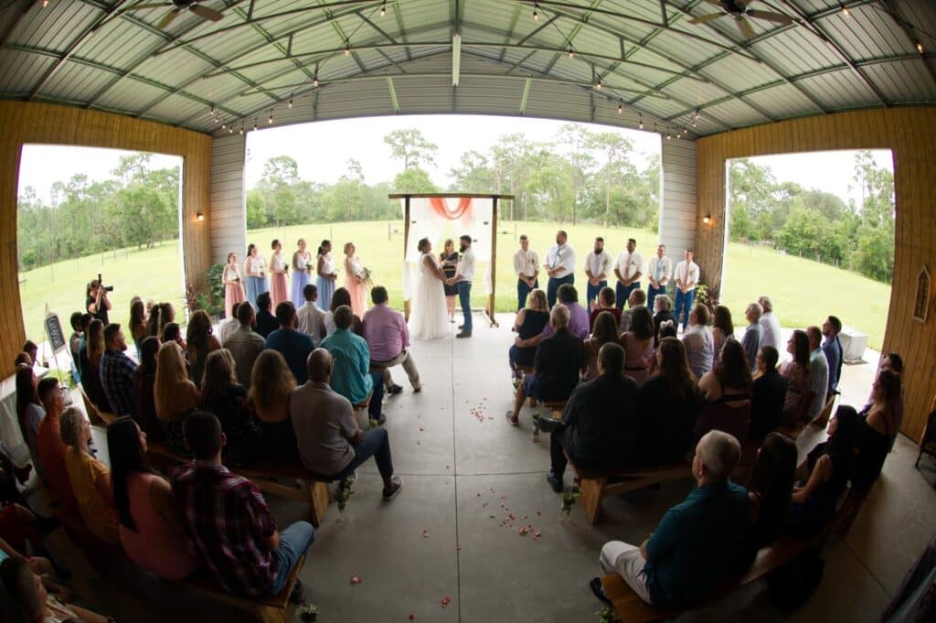 Wedding reception under cover at the Diamond L Venue in Volusia County, near Deltona, FL