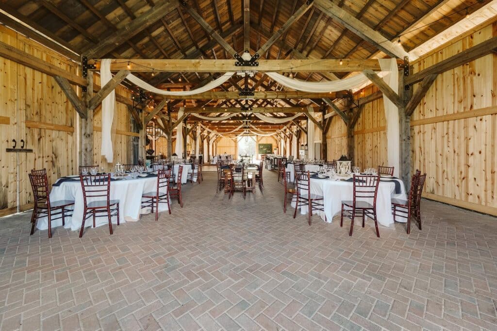 wedding reception in barn at Bending Branch Ranch in New Smyrna Beach, FL