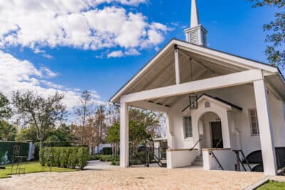 exterior photo of the chapel at the Chapel & Cellar