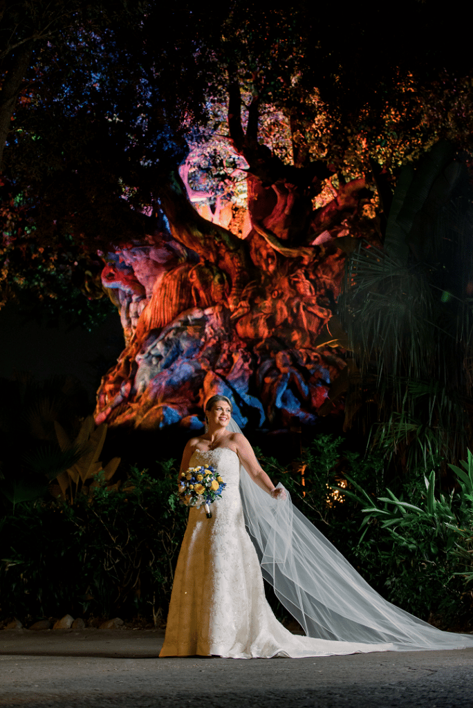 bride posing against a firework lit sky at wedding coordinated by Fairy Tales & Wedding Bells