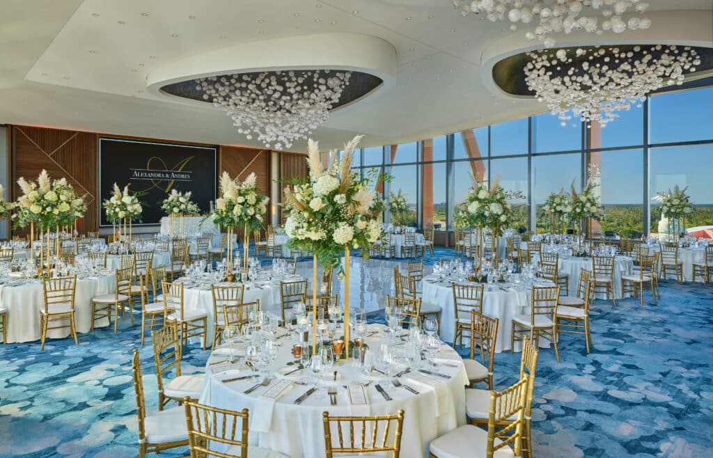 Walt Disney World Swan Reserve ballroom set for a wedding reception