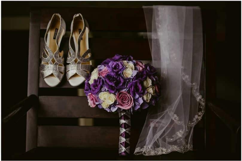 bridal bouquet and wedding shoes ready for wedding coordinated by Fairy Tales & Wedding Bells