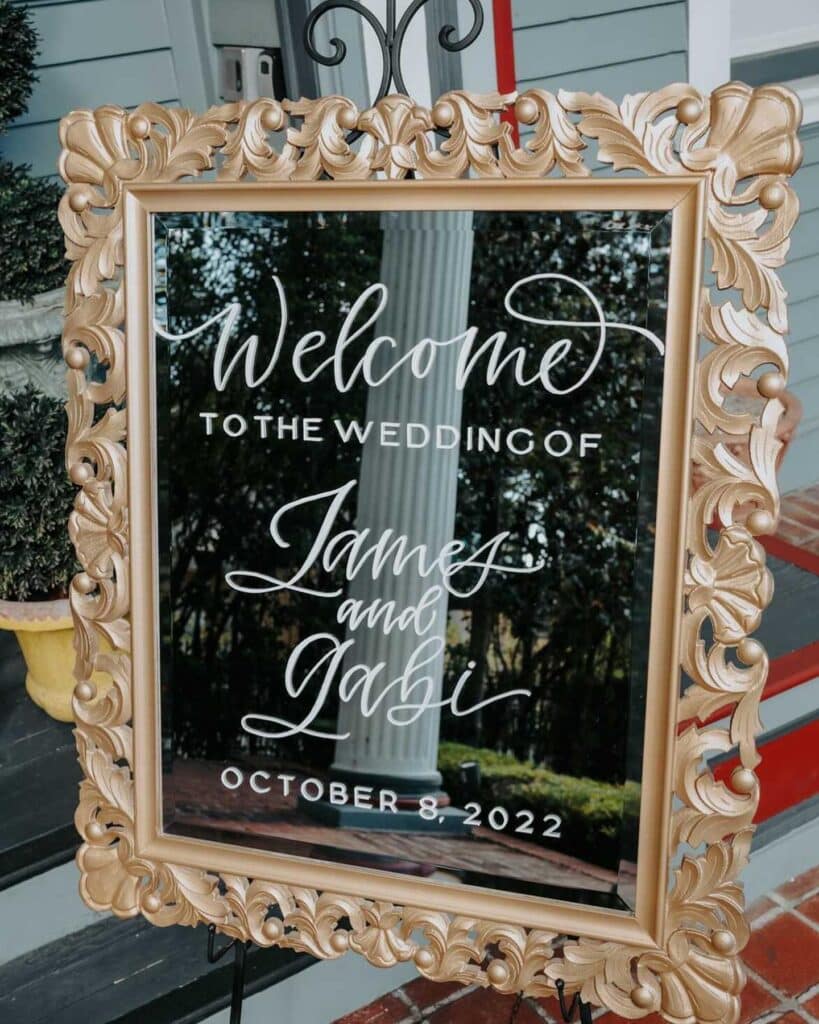 welcome to the wedding sign framed by Bowtie & Brush