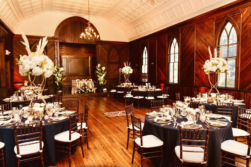 wooden wedding reception room at THE 1883 Historic Venue