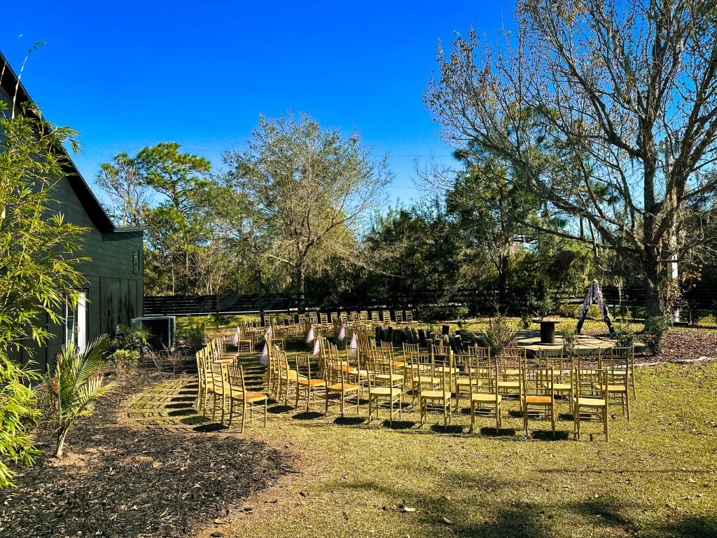 gardens at Wanderlust Okto with chairs in a semi circle for a ceremony