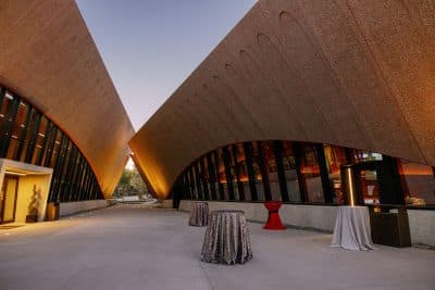 joining of modern architechtural elements to create a wedding reception courtyard at the Winter Park Events Center