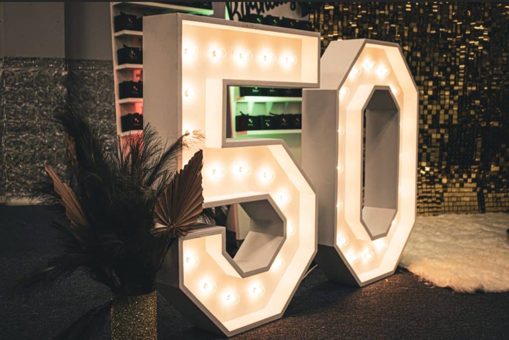 large lighted numbers celebrating 50 planned by Soulovevent LLC