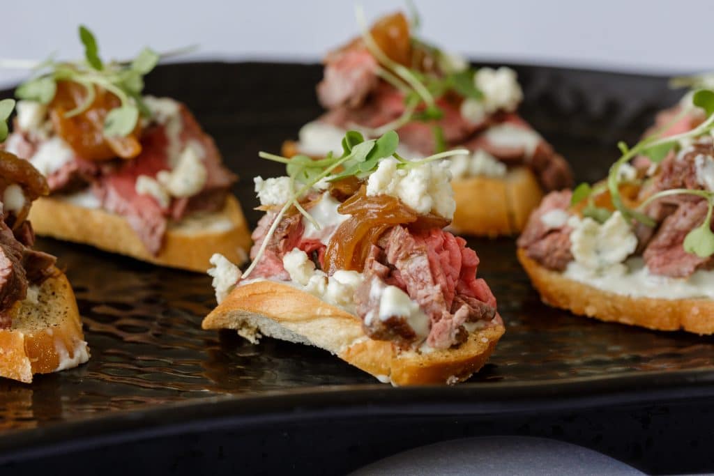 toast points with steak tartare prepared by Dubsdread Catering