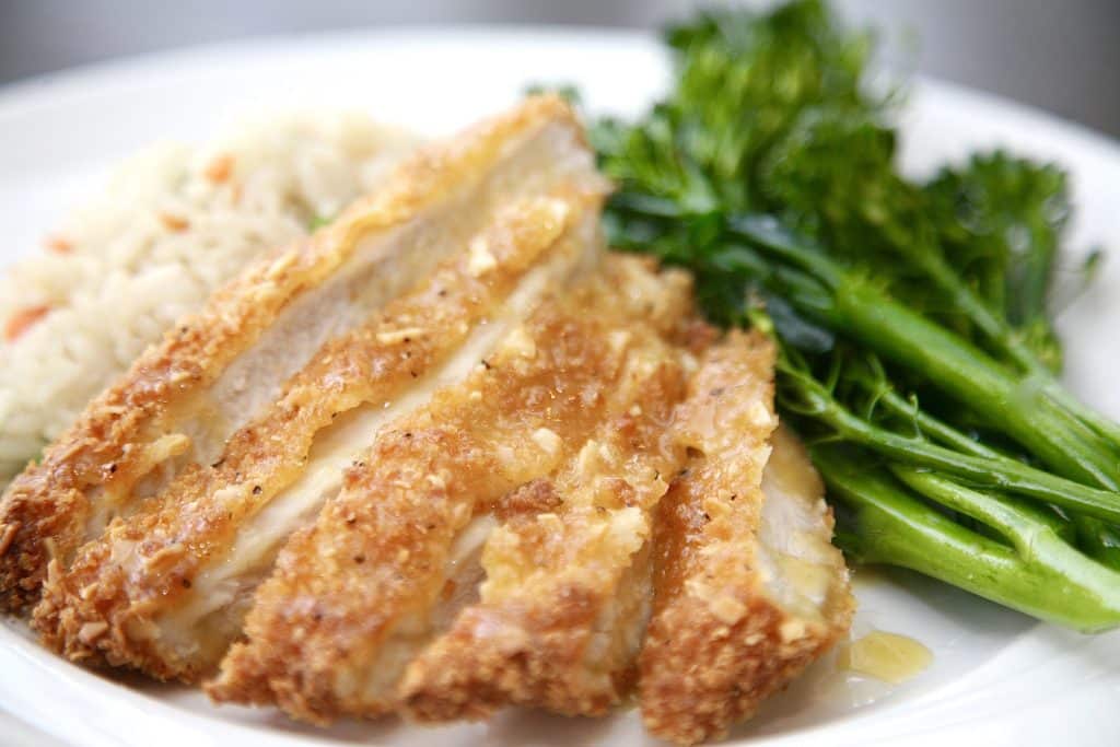 parmesan crusted chicken with broccolini by Dubsdread Catering