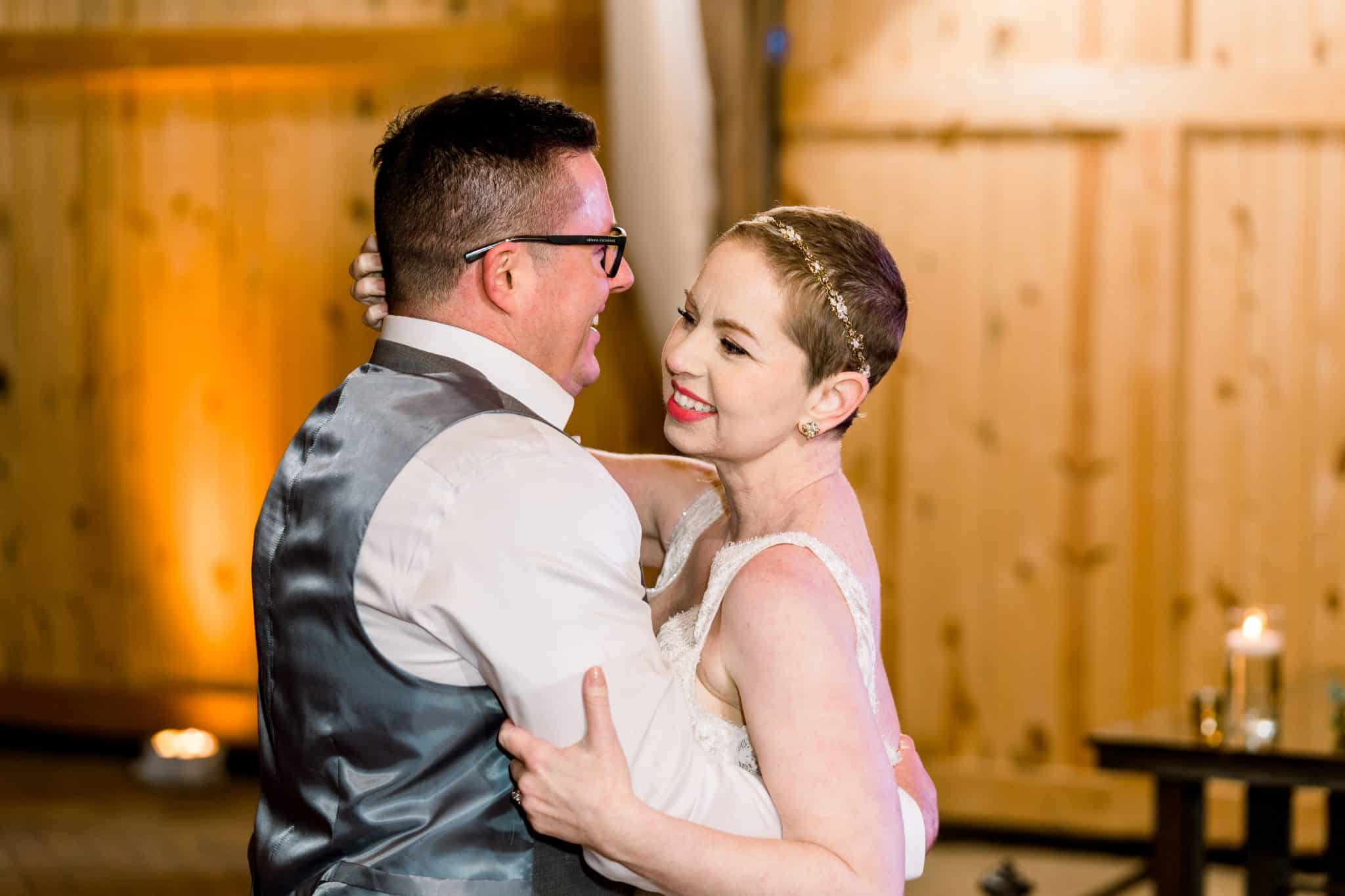 Bride and groom slow dance at Bending Branch Ranch.