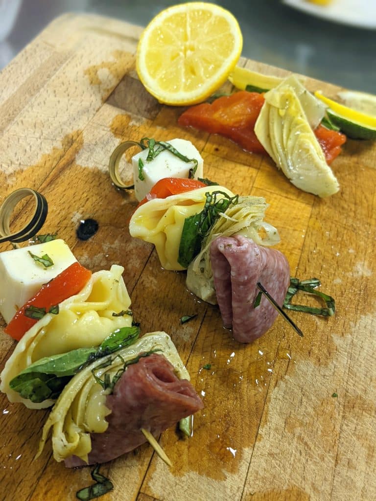 caprese and artichoke heart skewers from Latin Raices Catering