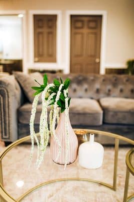 comfortable coaches and glass coffee table at The Venue at Gentry Pines