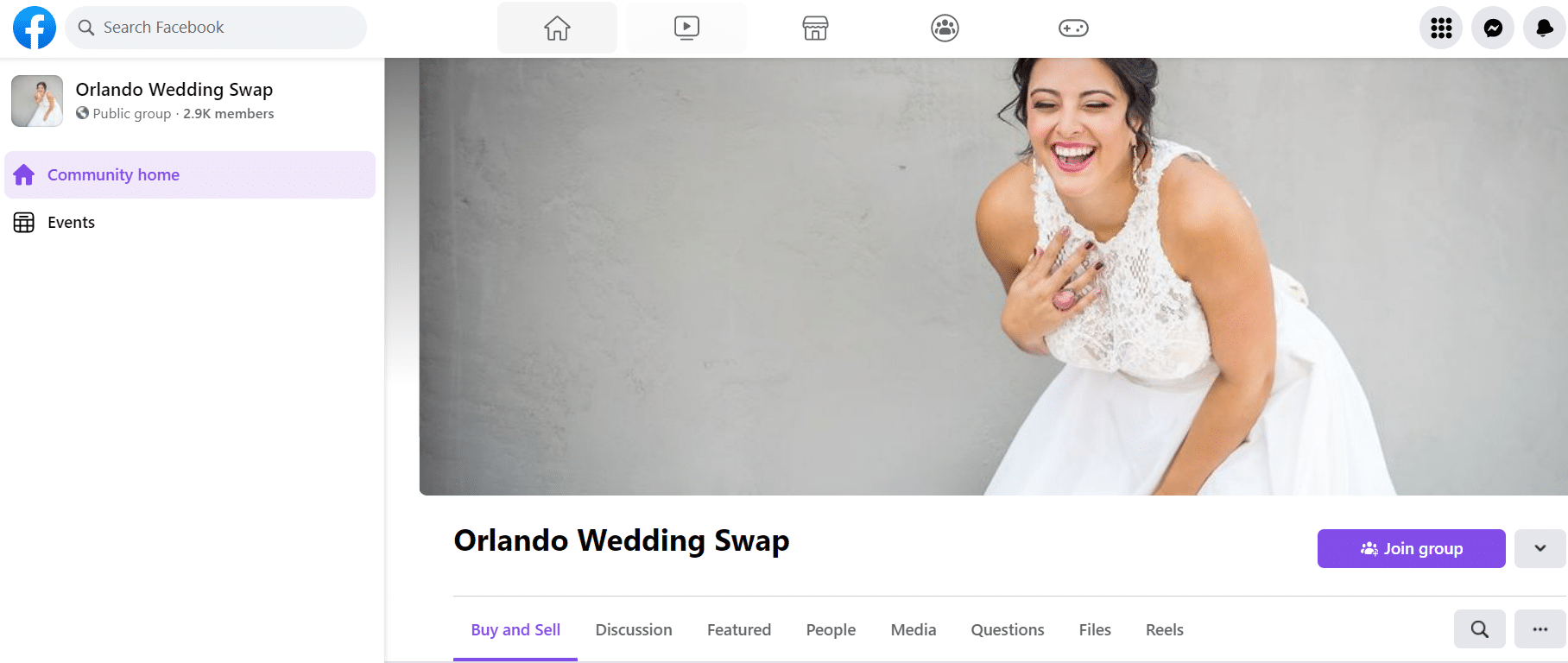 Screenshot of Orlando Wedding Swap Facebook group