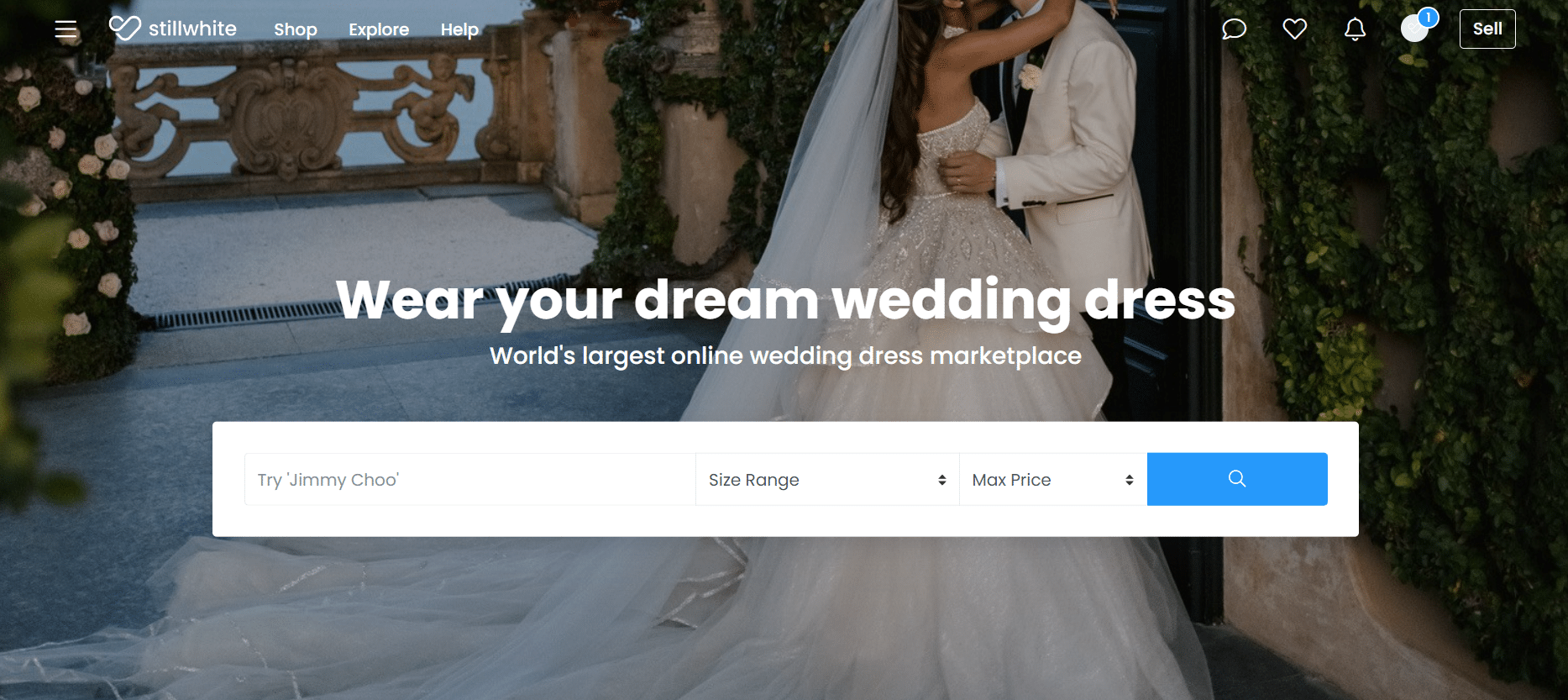 screenshot of Stillwhite used wedding dress website