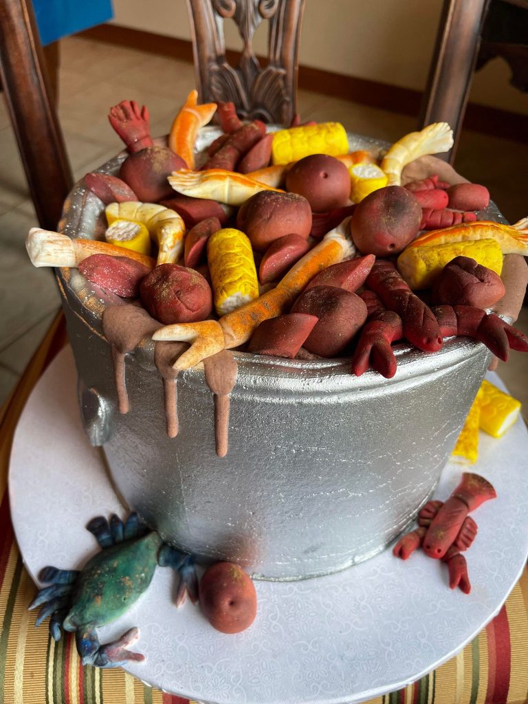 wedding cake of a low country shrimp boil by Cake & Bake