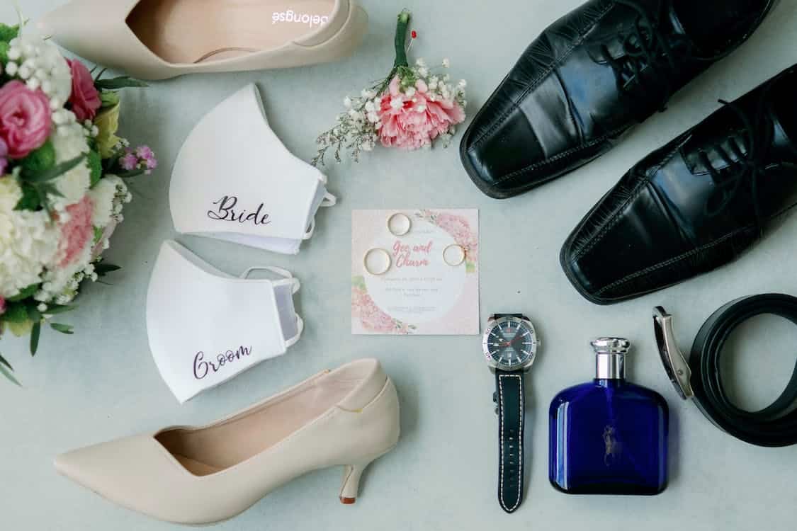 Detail photo of wedding shoes for the groom and bride