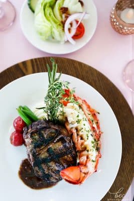 surf and turf with salad catered by St. Johns Golf & Country Club