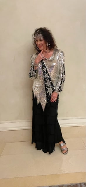 woman dressed in silver and black