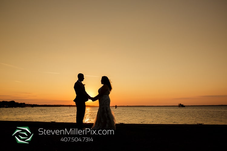 couple silhouetted at the golden hour of sunset at 520 on the Water