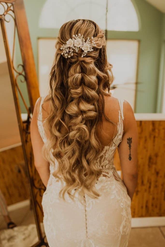 boho wedding bubble braid by Marci Knuth Hair And Makeup LLC