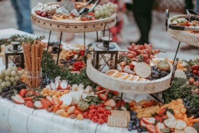 appetizer table set for wedding reception at the Rocking L Ranch Wedding Barn