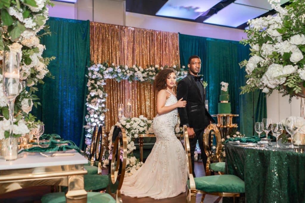 green and white accented wedding decor provided by glameventdesigns