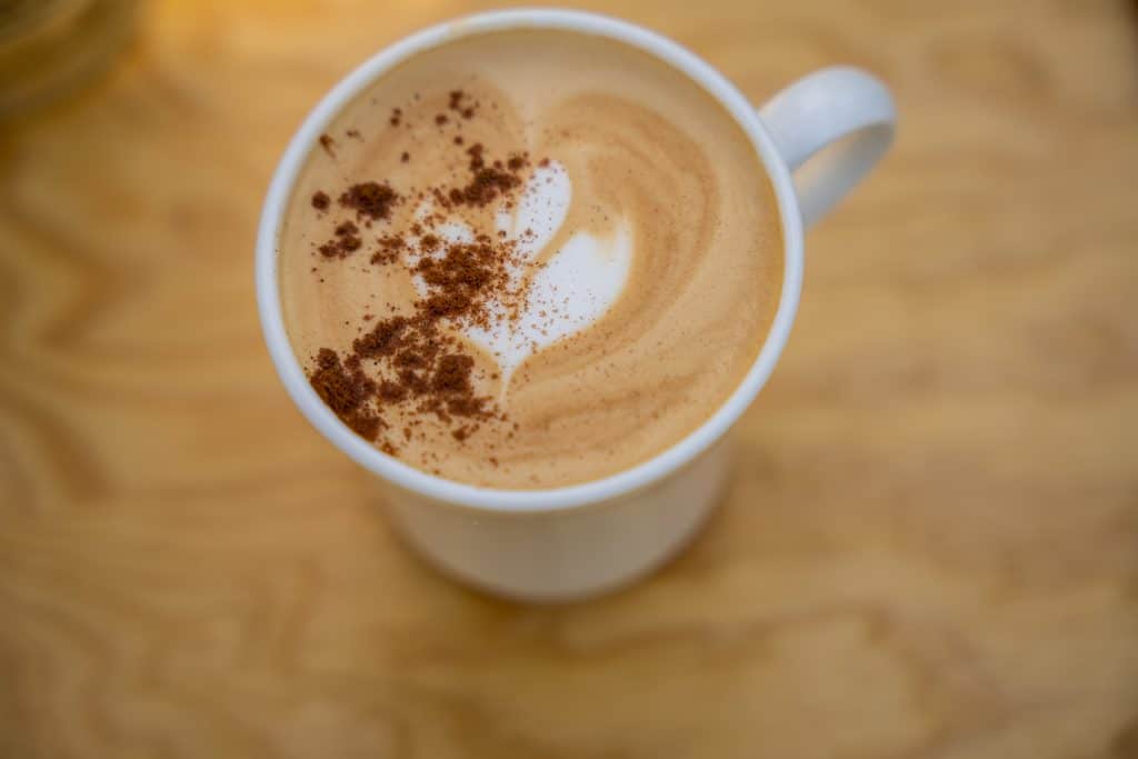 latte with cinnamon sprinkles from VBee’s Coffee Hive