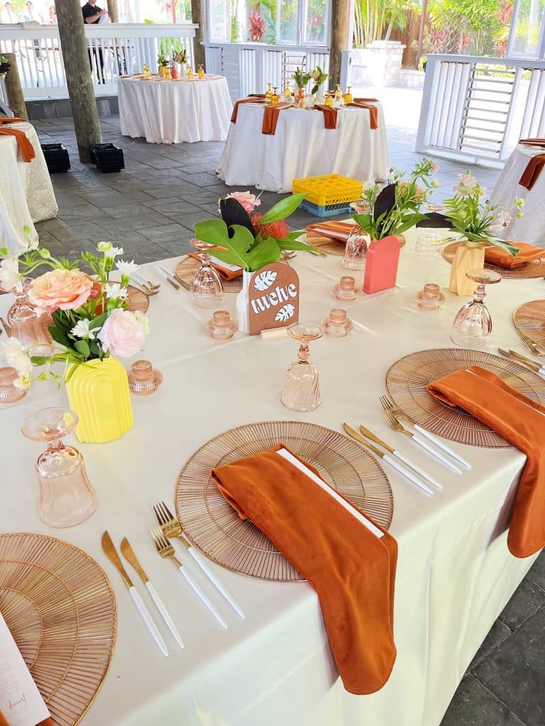tropical sorbet colors and linens from Echo Event Rentals
