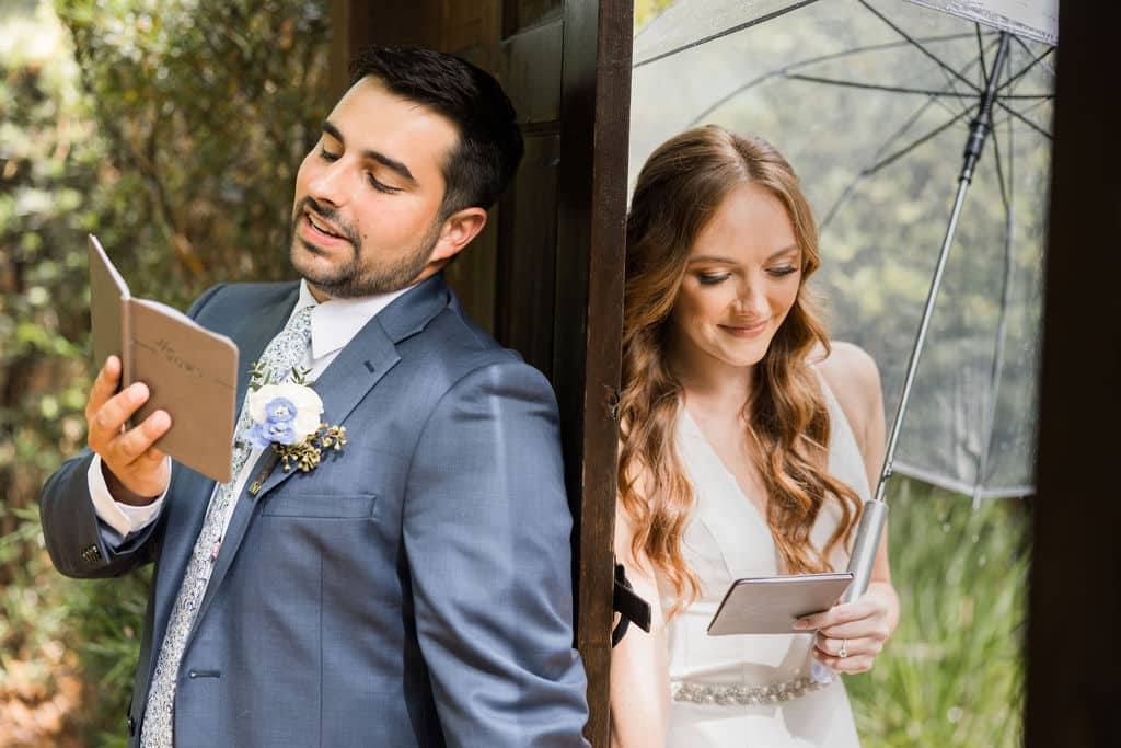 bride and groom reading special words photographed by Hundreds of Moments Photography