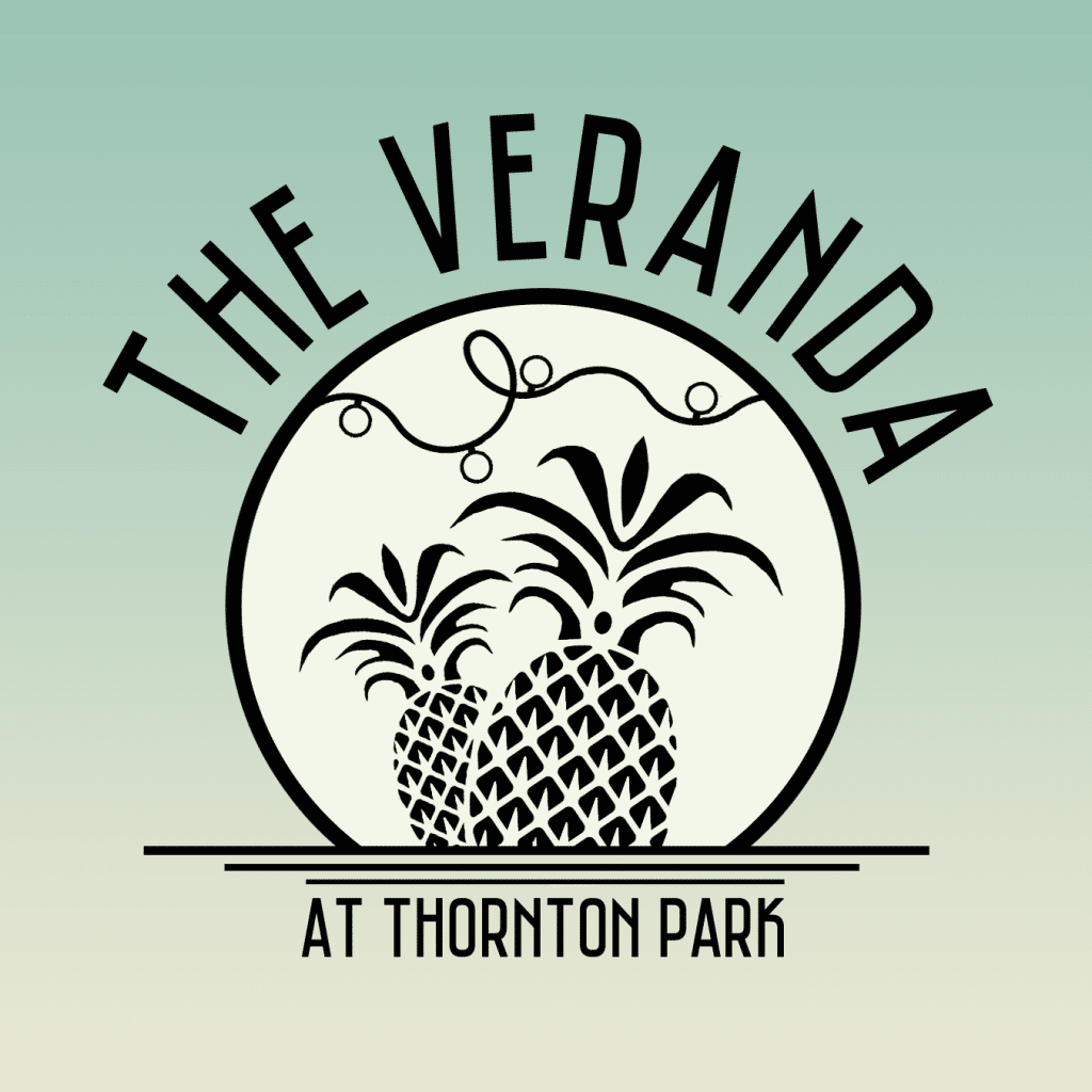 Veranda at Thornton Park logo, pair of pineapples in a circle, with The Veranda on top and At Thornton Park underneath, Central, FL