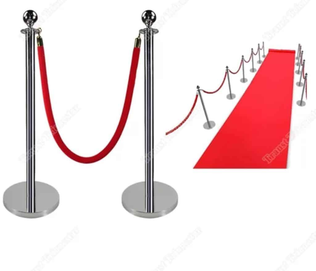 Red carpet and silver stanchion rentals with red velvet ropes, JoJo's Glitz & Glam Event Planners, Central FL