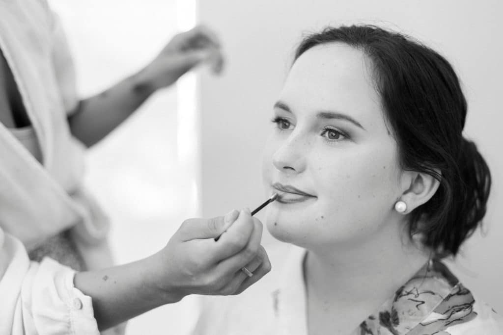 make up being done on the bride before the ceremony, Alicia Frost Photography, Central FL